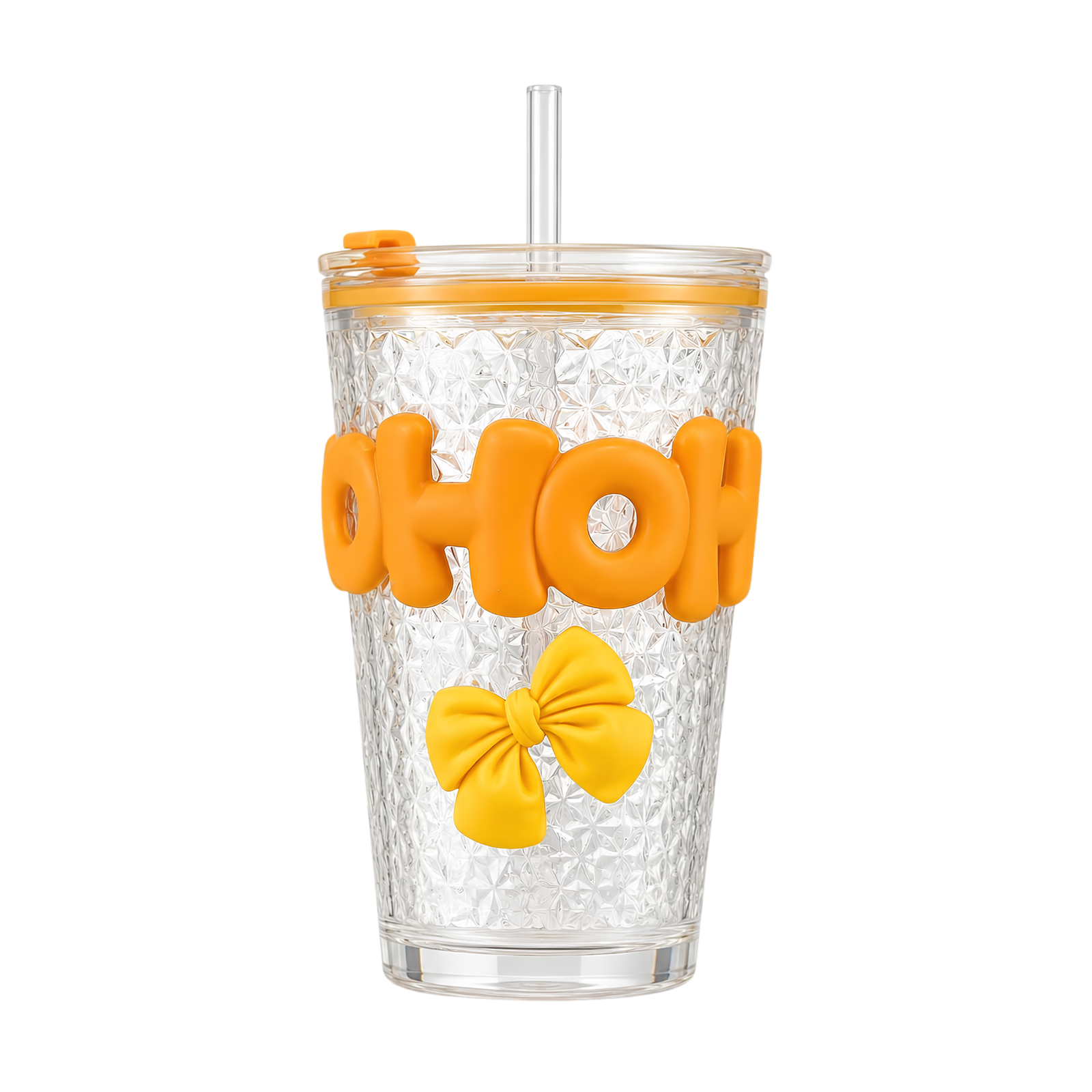 Korean-Style Bow Glass Tumbler with Straw & Lid (Yellow)