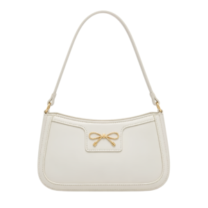 Bow Detail Baguette Shoulder Bag (White)