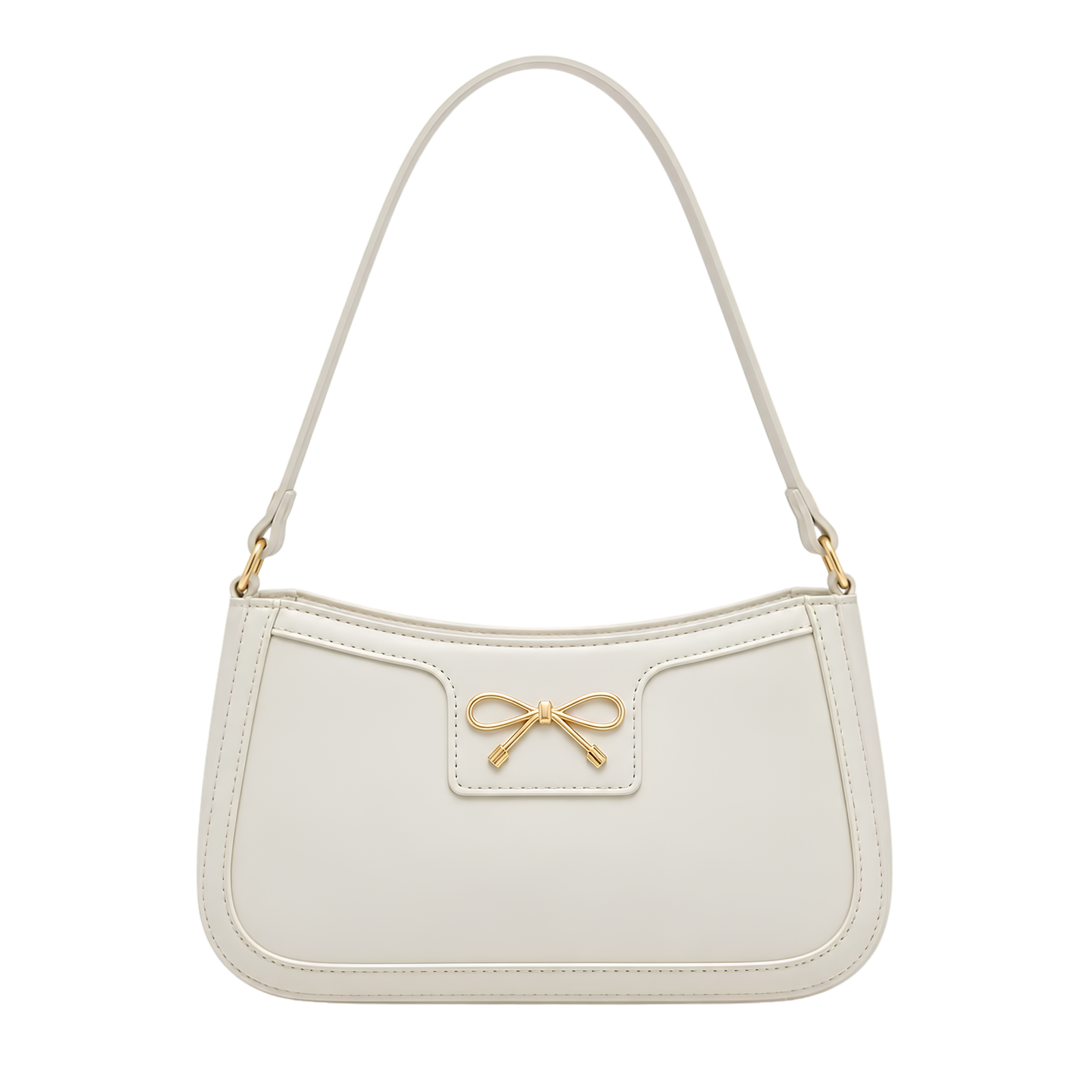 Bow Detail Baguette Shoulder Bag (White)