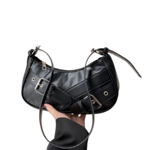 Retro Buckle Shoulder Bag (Black)
