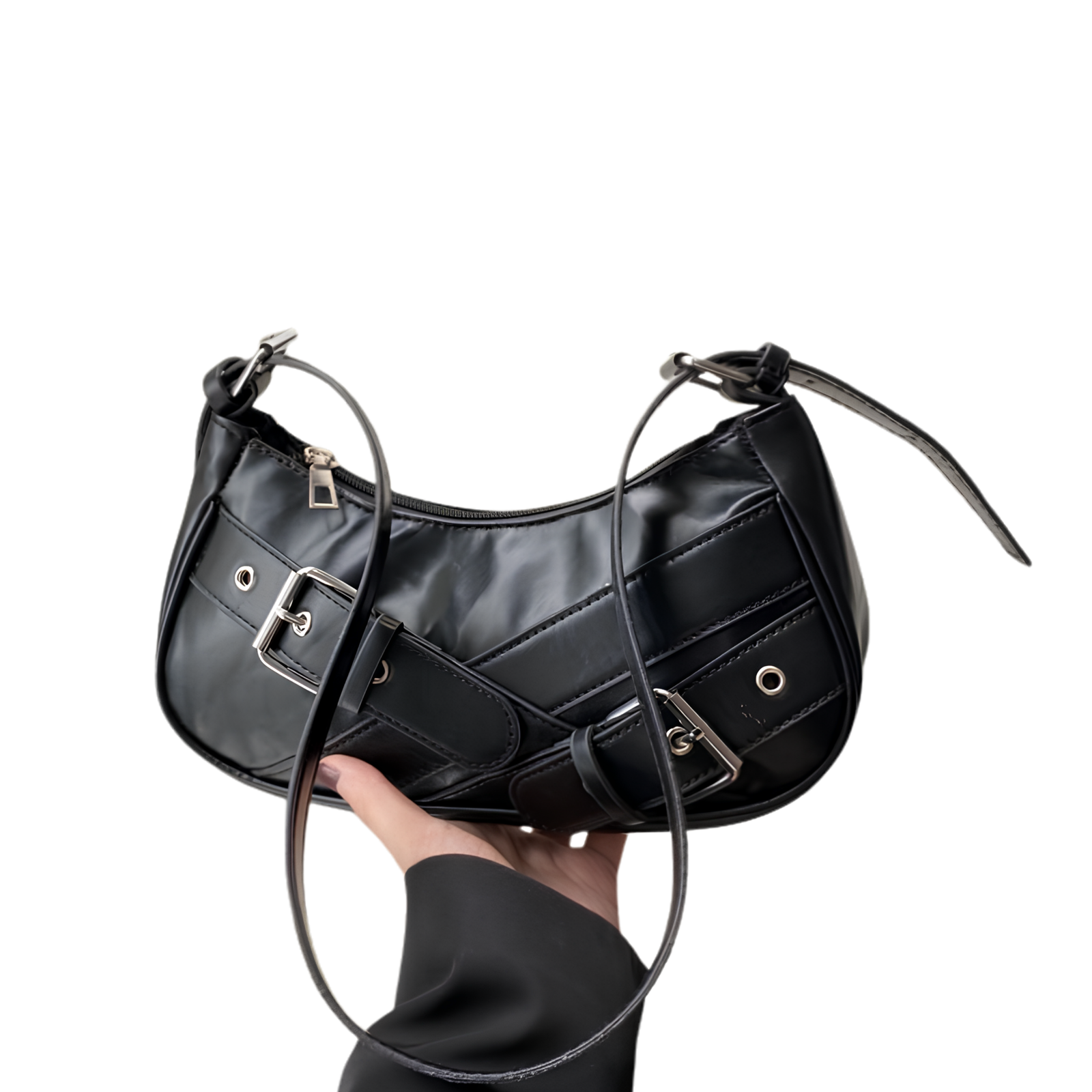 Retro Buckle Shoulder Bag (Black)