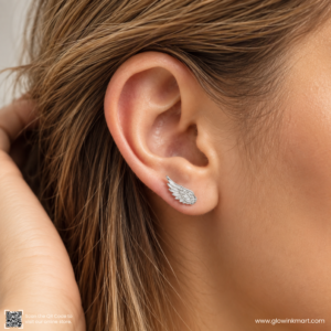 Wing-Shaped Ear Bone Studs – Silver Angel Wings