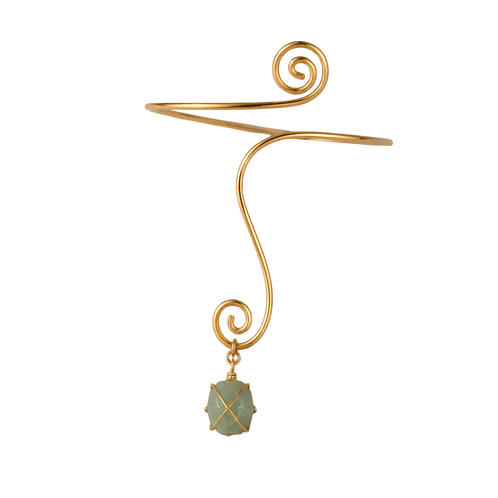 Minimalist Metal Arm Cuff Bracelet (Green Stone)