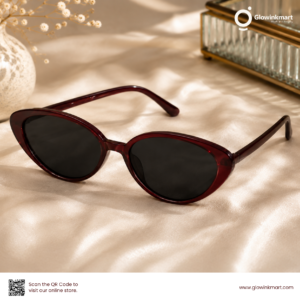 Vintage Gemstone Cat Eye Polarized Sunglasses (Maroon & Black)