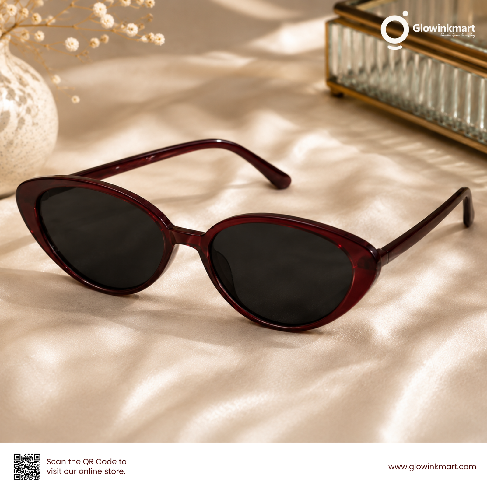 Vintage Gemstone Cat Eye Polarized Sunglasses (Maroon & Black)