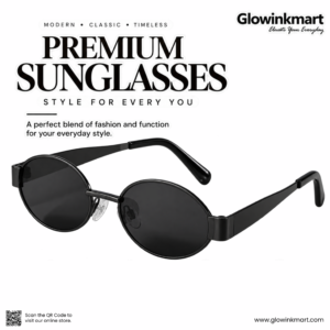 Vintage Retro Oval Sunglasses (Black Frame Black Lens)