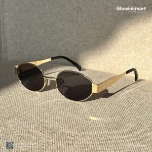 Vintage Retro Oval Sunglasses (Gold Frame BLACK Lens)